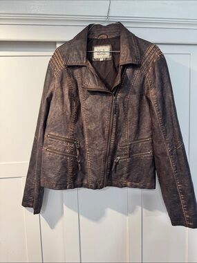 Vintage BKE women’s  Distressed Brown Moto Jacket - Classic Biker Style